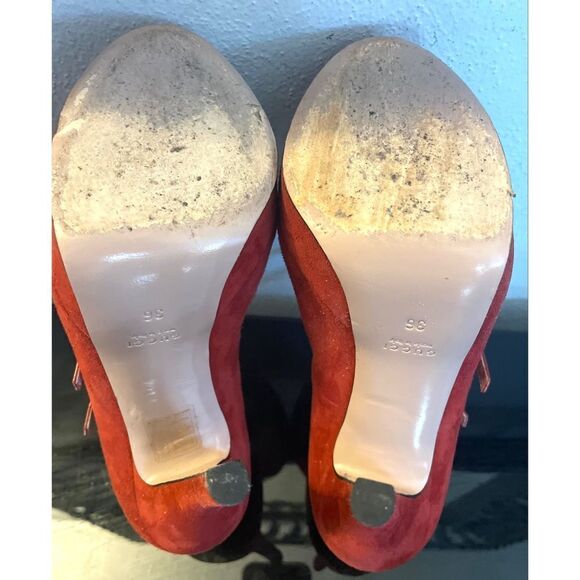 GUCCI SHOES LISBETH HIGH HEEL MARY JANE SUEDE LEATHER PEEP TOE PUMPS SZ 36/6 - Picture 4 of 10